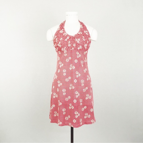 Vintage Dresses & Skirts - Vintage Smocked Gingham Halter Dress | Size M
